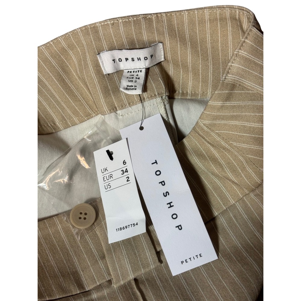 NWT Topshop Petite Tan Pinstripe Flare Leg Trousers Side Slit Pants US 2 NEW - Picture 4 of 10